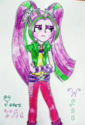 Size: 961x1415 | Tagged: safe, artist:blazingdazzlingdusk, aria blaze, equestria girls, g4, my little pony equestria girls: rainbow rocks, drawing, female, grumpy, solo, traditional art