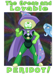 Size: 600x781 | Tagged: safe, artist:texasuberalles, trixie, gem (race), pony, unicorn, g4, angry, cape, clothes, crossover, duo, duo female, female, gem, great and powerful, hat, mare, peridot, peridot (steven universe), steven universe, trixie's cape, trixie's hat