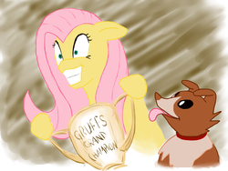 Size: 1600x1200 | Tagged: safe, artist:lemon-bitter-twist, fluttershy, winona, pony, g4, duo, trophy