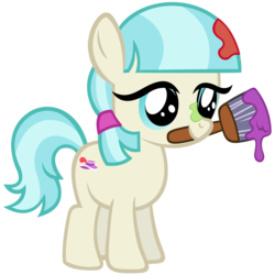 Size: 4000x4000 | Tagged: safe, artist:sofunnyguy, coco pommel, g4, cocobetes, cute, female, filly, messy, mouth hold, paint, paintbrush, solo