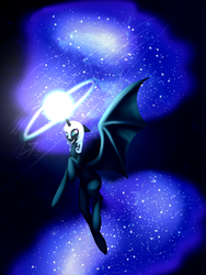 Size: 3000x4000 | Tagged: safe, artist:lauramint, nightmare moon, g4, female, flying, grin, magic, solo