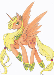 Size: 4912x6808 | Tagged: safe, artist:reiga92, applejack, alicorn, pony, g4, absurd resolution, alicornified, applecorn, female, race swap, simple background, solo, spread wings, traditional art