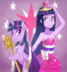 Size: 600x638 | Tagged: safe, artist:tzc, twilight sparkle, human, equestria girls, g4, my little pony equestria girls, cleavage, female, human ponidox, self paradox, twilight scepter, twilight sparkle (alicorn)