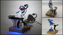 Size: 1600x908 | Tagged: safe, artist:kokojambo, dj pon-3, vinyl scratch, pony, g4, bipedal, figurine, glasses, headphones, music, sculpture, turntable