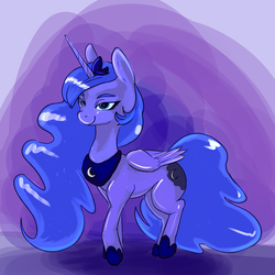 Size: 1000x1000 | Tagged: safe, artist:helloiamyourfriend, artist:yourfriendsalamisalamander, princess luna, crystal pony, pony, g4, 4chan, bedroom eyes, female, looking at you, race swap, smiling, solo, sparkles