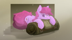 Size: 2500x1390 | Tagged: safe, artist:fuzzyfox11, berry punch, berryshine, g4, female, prone, sleeping bag, solo