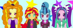 Size: 4771x1871 | Tagged: safe, artist:mit-boy, adagio dazzle, aria blaze, sonata dusk, sunset shimmer, equestria girls, g4, my little pony equestria girls: rainbow rocks, crossover, lucky star, the dazzlings