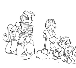 Size: 1280x1151 | Tagged: safe, artist:sanity-x, oc, oc:azure taffy, pony, blood angels, crossover, dog tags, female, grayscale, guardsman, imperial guard, male, mare, monochrome, pauldron, power armor, powered exoskeleton, shovel, space marine, stallion, sweat, tactical squad, warhammer (game), warhammer 40k