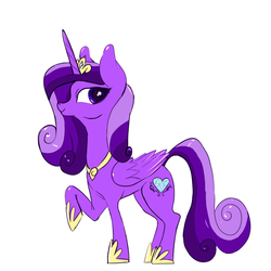 Size: 1000x1000 | Tagged: safe, artist:helloiamyourfriend, artist:yourfriendsalamisalamander, princess cadance, alicorn, pony, g4, 4chan, alternate color palette, female, mare, princess shoes, purple, raised hoof, simple background, solo, white background