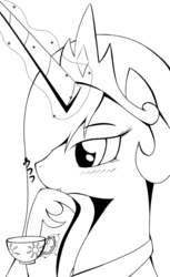 Size: 720x1180 | Tagged: safe, artist:mansun, princess celestia, g4, female, monochrome, solo, teacup