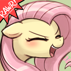 Size: 500x500 | Tagged: safe, artist:lumineko, part of a set, fluttershy, pegasus, pony, g4, avatar, bust, cute, eyes closed, female, floppy ears, flutteryay, green background, lumineko is trying to murder us, mare, open mouth, rawr, rawrvatar, shyabetes, simple background, solo, yay