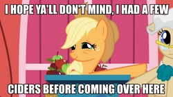 Size: 977x550 | Tagged: safe, edit, edited screencap, screencap, applejack, mayor mare, g4, drunk, drunk aj, image macro, meme