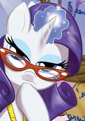 Size: 432x616 | Tagged: safe, artist:amy mebberson, idw, official comic, rarity, friends forever #24, g4, my little pony: friends forever, spoiler:comic, bedroom eyes, comic, cropped, faic, glasses, looking at you, rare pepe, smiling