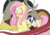 Size: 724x504 | Tagged: safe, artist:gamblingfoxinahat, discord, fluttershy, oc, oc:mirage, hybrid, g4, blushing, family, female, interspecies offspring, male, offspring, parent:discord, parent:fluttershy, parents:discoshy, pregnant, ship:discoshy, shipping, straight