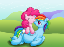 Size: 2694x2000 | Tagged: safe, artist:seenty, pinkie pie, rainbow dash, g4, female, high res, lesbian, magical lesbian spawn, nose wrinkle, nuzzling, offspring, pregnant, ship:pinkiedash, shipping