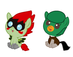 Size: 718x564 | Tagged: safe, artist:a-littleofeverything, oc, oc only, duck, pony, woodpecker, adoptable, baby, based, colt, female, filly, male, mallard duck