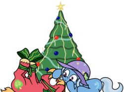 Size: 1280x952 | Tagged: safe, artist:manateemckenzie, big macintosh, trixie, earth pony, pony, g4, bondage, christmas tree, femdom, male, shipping, stallion, straight, tree, trixmac, yandere