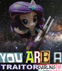 Size: 573x660 | Tagged: safe, rarity, equestria girls, g4, boots, clothes, darling, doll, equestria girls minis, expand dong, exploitable meme, female, fn-2199, meme, shoes, skirt, solo, space, spoilers for another series, star wars, star wars: the force awakens, toy, tr-8r, traitor, weapon, z6 riot control baton