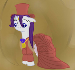 Size: 591x559 | Tagged: safe, artist:mister-true, rarity, g4, askfillyrarity, clothes, dress, female, filly, glasses, hat, solo, steampunk