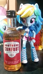Size: 592x1018 | Tagged: safe, rainbow dash, equestria girls, g4, alcohol, cider dash, doll, equestria girls minis, eqventures of the minis, food, irl, photo, southern comfort, toy