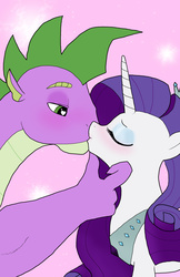 Size: 1650x2550 | Tagged: safe, artist:bico-kun, rarity, spike, dragon, pony, unicorn, g4, crown, duo, female, heart, heart eyes, kiss on the lips, kissing, male, mare, older, older spike, ship:sparity, shipping, straight, wingding eyes