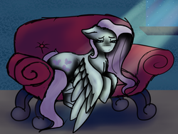 Size: 4000x3000 | Tagged: safe, artist:carcreator, fluttershy, g4, couch, female, lidded eyes, looking at you, lying, night, solo, spread wings