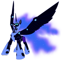 Size: 1024x993 | Tagged: safe, artist:animefreak40k, nightmare moon, alicorn, pony, robot, robot pony, g4, female, simple background, solo, spread wings, transparent background