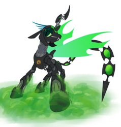 Size: 900x945 | Tagged: safe, artist:animefreak40k, queen chrysalis, changeling, changeling queen, robot, robot changeling, g4, bugbot, female, queen chrysabot, roboticization, simple background, solo, transparent background