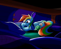 Size: 2794x2269 | Tagged: safe, artist:setonlr, rainbow dash, tank, g4, high res, pillow fort, prone, reading, sleeping, solo focus