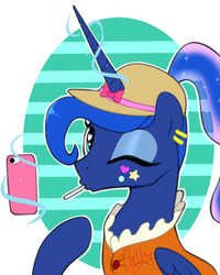 Size: 438x548 | Tagged: safe, artist:va1ly, princess luna, g4, cellphone, cute, female, hat, phone, smartphone, solo