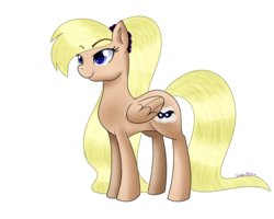 Size: 1280x1024 | Tagged: safe, artist:mlp-firefox5013, oc, oc only, oc:river clear, pegasus, pony, commission, long hair, long mane, long tail, ponytail, scrunchie, simple background, smiling, solo, standing, transparent background