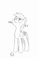 Size: 1374x2030 | Tagged: safe, artist:trickydick, derpy hooves, pegasus, pony, g4, angry, female, fffuuuuu, food, mare, monochrome, muffin, rage, solo