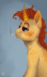 Size: 623x1024 | Tagged: safe, artist:domidelance, oc, oc only, cigarette, smoking, solo, uncanny valley, wat