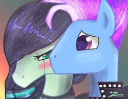 Size: 900x700 | Tagged: safe, artist:zindry, coloratura, limelight, g4, my little pony: friendship is magic, the mane attraction, background pony, blushing, comforting, crying, limetura