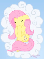 Size: 774x1032 | Tagged: safe, artist:maripooh13, fluttershy, g4, cloud, female, signature, sleeping, solo