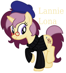 Size: 910x1004 | Tagged: safe, artist:monkfishyadopts, oc, oc only, oc:lannie lona, g4, base used, beatnik, beret, clothes, glasses, solo, sweater, turtleneck