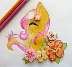 Size: 3225x3022 | Tagged: safe, artist:emberslament, oc, oc only, oc:hawaiian breeze, pegasus, pony, female, flower, hibiscus, high res, mare, prismacolors, solo, traditional art