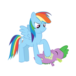 Size: 2000x2000 | Tagged: safe, artist:yinglung, rainbow dash, spike, g4, bellyrubs, high res, parody, playing