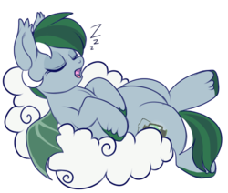 Size: 550x466 | Tagged: safe, artist:lulubell, oc, oc only, oc:nightlight (bat pony), bat pony, pony, cloud, simple background, sleeping, solo, transparent background, zzz