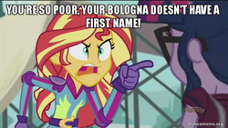 Size: 800x450 | Tagged: safe, edit, edited screencap, screencap, sci-twi, sunset shimmer, twilight sparkle, equestria girls, g4, my little pony equestria girls: friendship games, dave the barbarian, dreamworks, image macro, makeameme.org, meme, shark tale, sunset yells at twilight