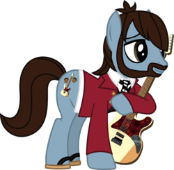 Size: 1219x1193 | Tagged: safe, artist:lightningbolt, derpibooru exclusive, earth pony, pony, g4, .svg available, a fever you can't sweat out, bass guitar, beard, clothes, eyeliner, facial hair, flip-flops, guitar, jon walker, makeup, male, musical instrument, necktie, panic! at the disco, ponified, shirt, show accurate, simple background, solo, stallion, suit, svg, transparent background, vector