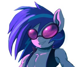 Size: 550x480 | Tagged: safe, artist:grissaecrim, dj pon-3, vinyl scratch, semi-anthro, g4, female, looking at you, smiling, solo, sunglasses