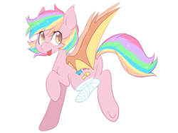 Size: 4000x3000 | Tagged: safe, artist:shyamette, oc, oc only, oc:paper stars, bat pony, pony, amputee, bandage, bat wings, cute little fangs, fangs, solo, sparkles, tongue out