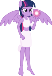 Size: 3482x5050 | Tagged: safe, artist:osipush, twilight sparkle, human, equestria girls, g4, absurd resolution, barefoot, belly button, clothes, commission, eqg giants, feet, female, flash puppet, magic, midriff, orb, ponied up, pony coloring, skirt, solo, tank top, twilight sparkle (alicorn)