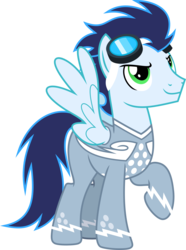 Size: 2232x3000 | Tagged: safe, artist:chainchomp2, soarin', pegasus, pony, g4, rainbow falls, goggles, high res, male, racing suit, raised hoof, simple background, solo, stallion, transparent background, vector