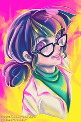 Size: 1000x1500 | Tagged: safe, artist:kyotoxart, sci-twi, twilight sparkle, equestria girls, g4, clothes, female, glasses, lab coat, solo