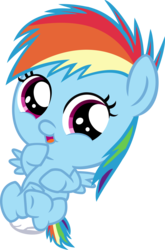 Size: 3000x4544 | Tagged: safe, artist:mlpcompilation, rainbow dash, pony, g4, baby, baby dash, baby pony, cute, dashabetes, diaper, female, foal, high res, simple background, solo, transparent background, vector, weapons-grade cute