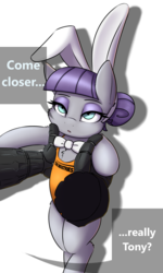 Size: 1800x3000 | Tagged: safe, artist:captainpudgemuffin, maud pie, g4, bunny ears, bunny suit, clothes, crossover, marvel, offscreen character, solo focus, war machine