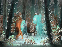 Size: 1600x1200 | Tagged: safe, artist:sweeterwho, oc, oc only, pony, dark, dead, forest, love, sad, snow, spirit