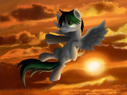 Size: 1600x1200 | Tagged: safe, artist:sweeterwho, oc, oc only, pegasus, pony, food, orange, sky, solo, sun